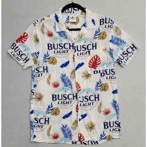 2023 Busch Light Camp Hawaiian Shirt Mens S White Rayon Button Up Beer Logo SS